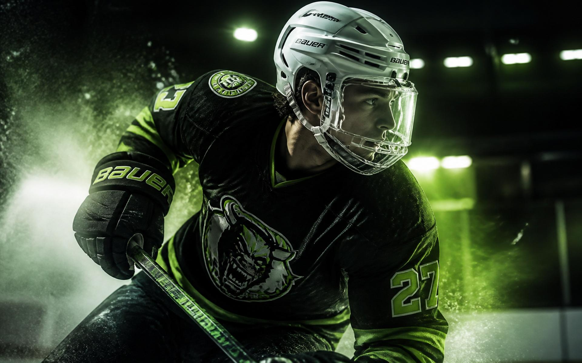 Hockey player wearing protected visor on the ice