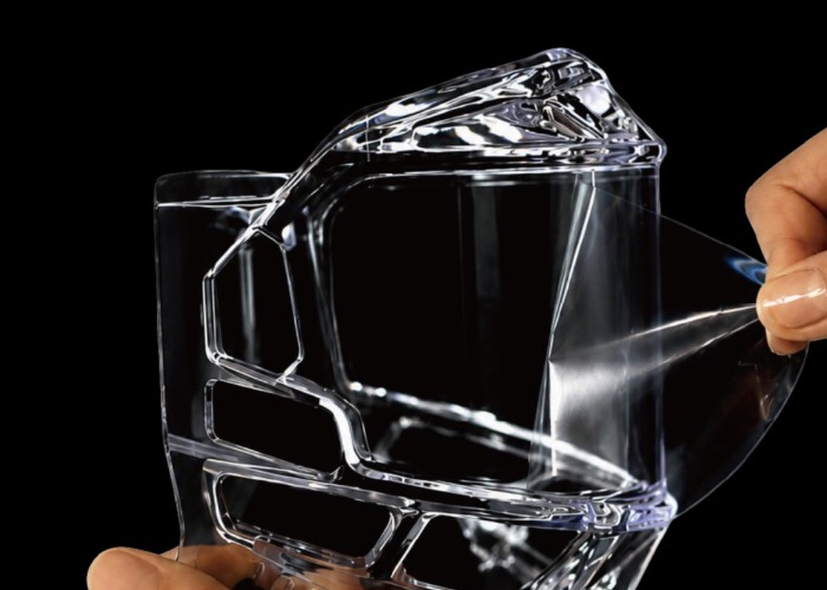 Peeling the clear protective film from a hockey visor